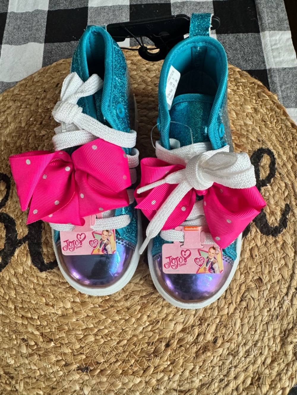JoJo Siwa Teal Glitter High-Top Sneakers with Hot Pink Bow